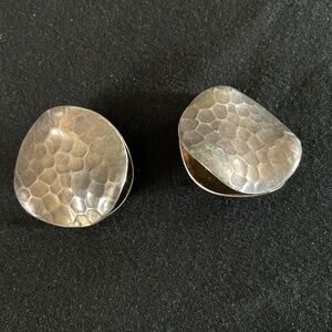 Silver-Tone Hammered Double Disc Clip-On Earrings